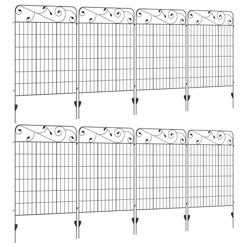 Outsunny Decorative Garden Fencing, 8PCs 43in x 23ft Outdoor Picket Fence Panels, Rustproof Metal Wire Landscape Flower Bed Border Edging Animal Barrier, Black