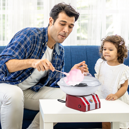 HOMCOM Candy Floss Machine for Kids & Adults, 550W  Retro Cotton Maker for Sugar or Candies,  Including 10 Candyfloss Sticks, Non-Slip Base, Red & White