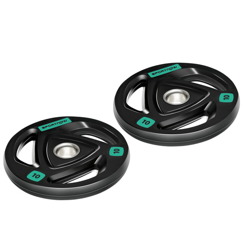 SPORTNOW Two 10kg Olympic Weight Plates, Tri-Grip Rubber-Coated Barbell Weights, with 5cm Holes, for Home, Gym, Office