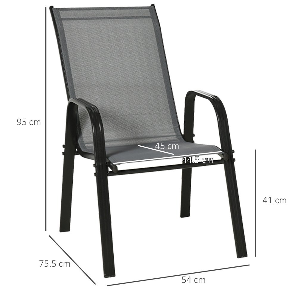 Outsunny Set of Four Stackable Mesh Seat Chairs - Dark Grey