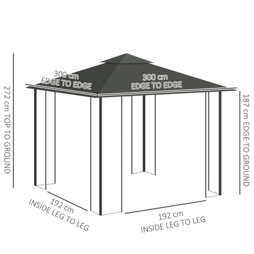 Outsunny 3 x 3m Steel Frame Double Roof Garden Gazebo - Light Grey
