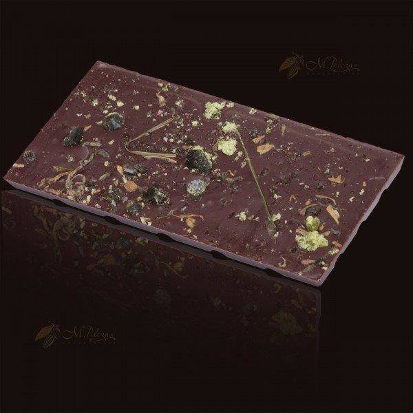 M.Pelczar Bitter chocolate 70.4% with caramelised green tea essence and bison grass 85g