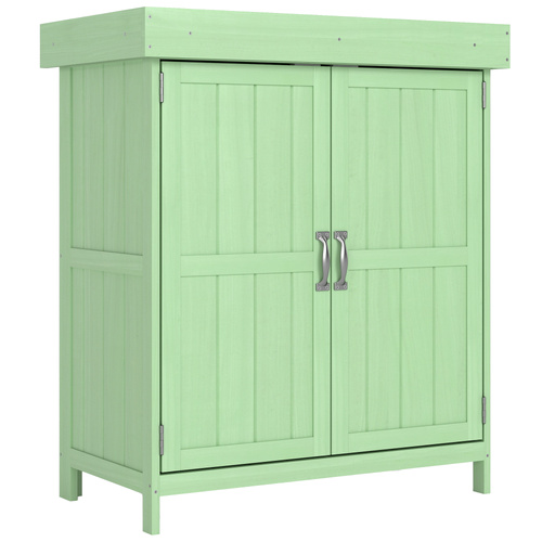 Outsunny Small Shed, Wooden Garden Shed with Openable Hinged Roof and Removable Shelf, 74 x 43 x 88 cm, Light Green