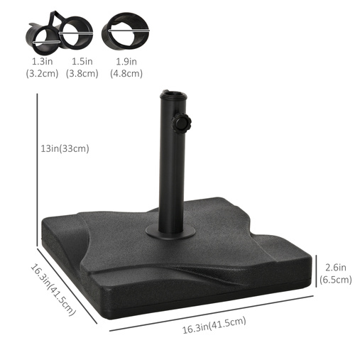 Outsunny 20kg Square Parasol Base Outdoor Garden Cement Umbrella Weight Stand Holder, Fits Φ32mm,Φ38mm,Φ48mm Pole - Black