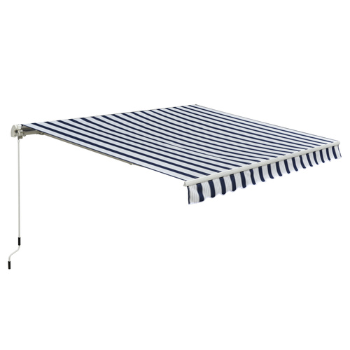 Outsunny Manual Retractable Awning, 3x2.5 m-Blue/White Stripes
