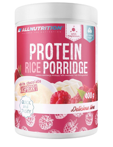 Allnutrition Kaszka Ryżowa Białkowa Biała Czekolada z Maliną Bezglutenowa Przekąska 400g