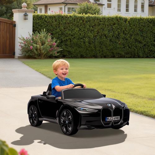 HOMCOM BMW i4 Licensed 12V Kids Electric Ride-On Car, with Remote Control, Portable Battery, Music, Horn, Headlights - Black