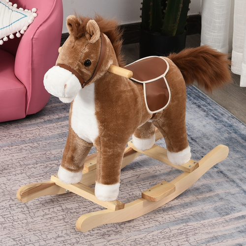 HOMCOM Kids Classic Rocking Horse, with Moving Mouth, Neighing Sounds, Brown