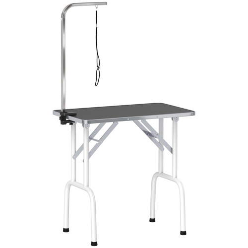 PawHut 32" Foldable Dog Grooming Table Pet Drying Beauty Table Adjustable Fixed Arm Rubber Top, Black