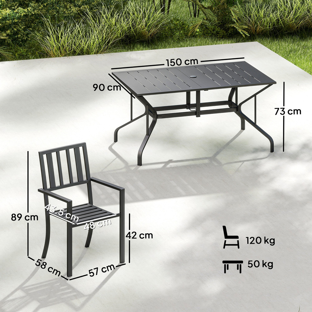 Outsunny 7 Pieces Garden Table and Chairs 6 Seater Outdoor Table and Chairs with Umbrella Hole, for Poolside, Garden, Black