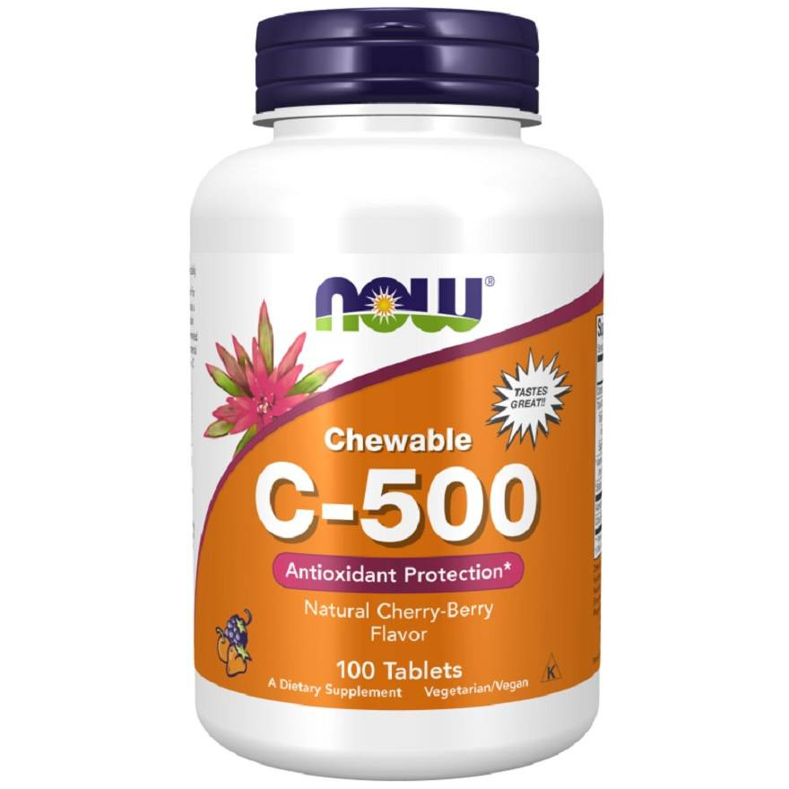 Now Foods Vitamin C-500 Chewable Berry Cherry Flavor 100 Tablets