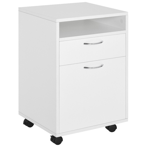 HOMCOM Filing Cabinet, Mobile File Cabinet with 2 Lockable Drawers, Office Home Organiser on Wheels for A4, Letter-Size File Folders, Mobile Printer with Open Shelf, White