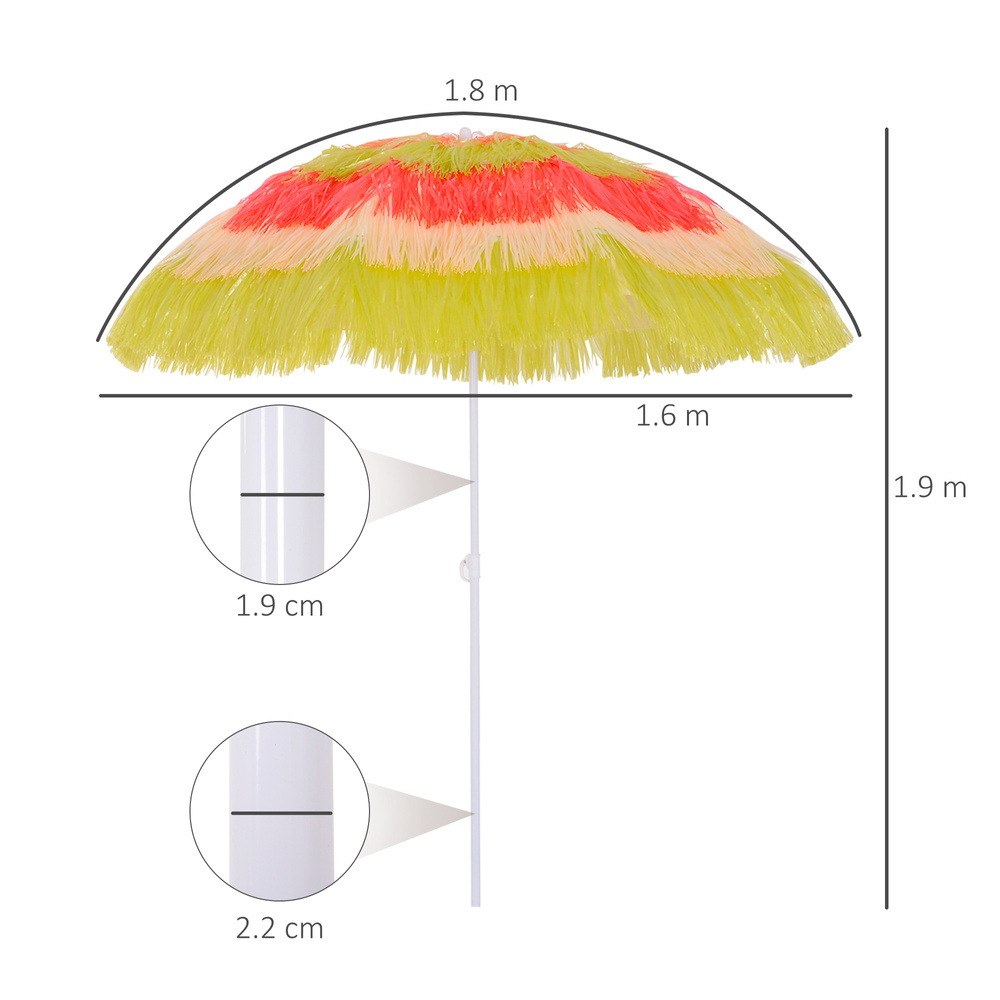 Outsunny 1.6m Garden Hawaii Parasol, Patio Beach Sun Umbrella Sunshade Hawaiian Folding Tilting Crank Parasol (Multicolour)