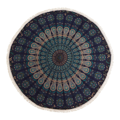 Small Mandala Roundie Cotton Art (130cm) - Peacock Blues