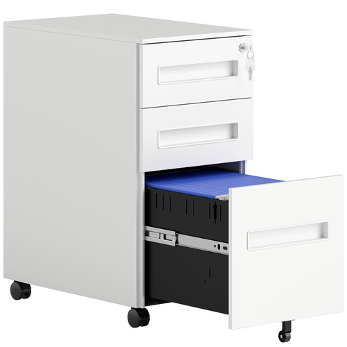 Vinsetto Three-Drawer Steel Filing Cabinet - White