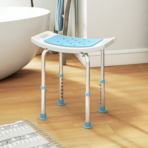 HOMCOM Shower Chair, Adjustable Height Shower Stool with Aluminium Frame and Non-Slip Feet, Bathtub Stool Seat for Elderly Disabled Handicap, Turquoise