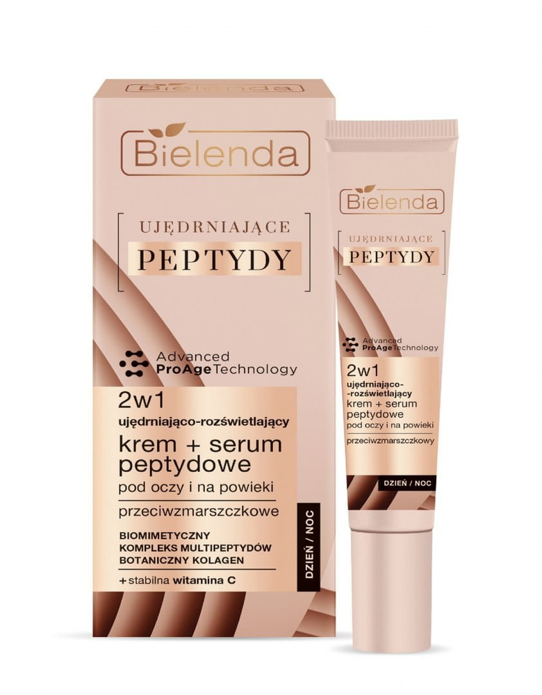 Bielenda Ujędrniające Peptydy 2w1 Ujędrniająco-Rozświetlający Przeciwzmarszczkowy Krem Serum pod Oczy na Dzień i Noc 15ml