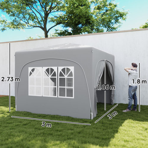 Outsunny 3 x 3m Pop-Up Gazebo Shelter, with Accessories - Light Grey