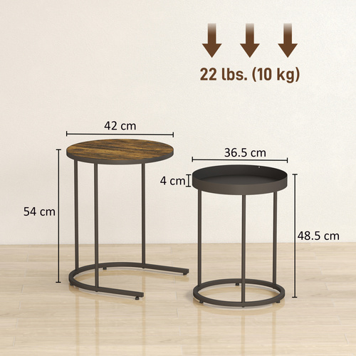 HOMCOM Set of Two Industrial Nesting Tables - Brown/Black