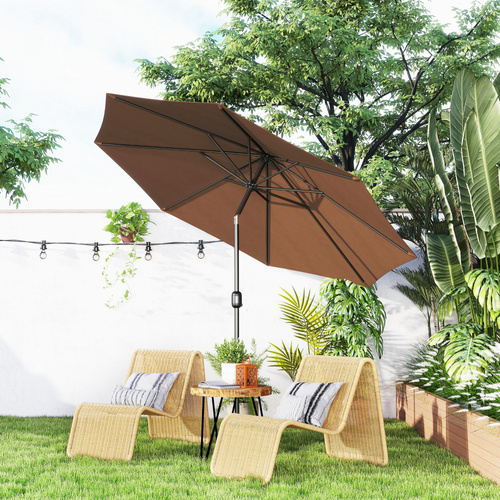 Outsunny 3(m) Tilting Parasol Garden Umbrellas, Outdoor Sun Shade with 8 Ribs, Tilt and Crank Handle for Balcony, Bench, Garden, Coffee
