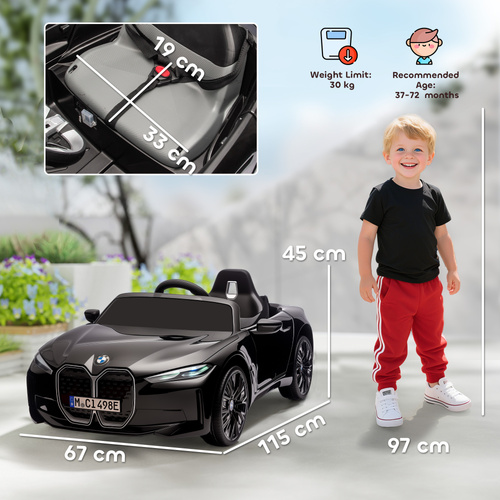HOMCOM BMW i4 Licensed 12V Kids Electric Ride-On Car, with Remote Control, Portable Battery, Music, Horn, Headlights - Black