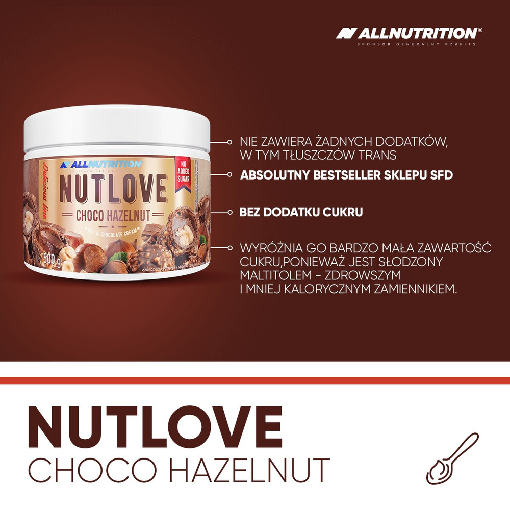 AllNutrition NutLove Choco Hazelnut Chocolate Cream with No Sugar 500g