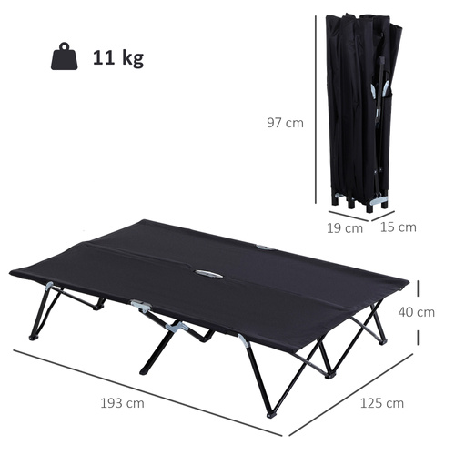 Outsunny Double Camping Cot Bed, with Bag - Black