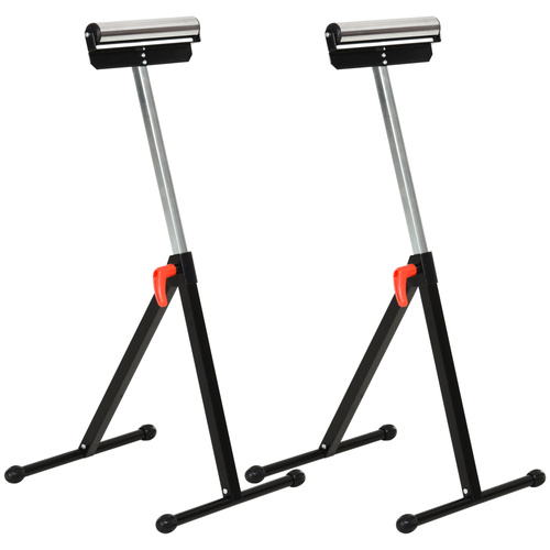 HOMCOM Set of 2 Folding Roller Stand, Material Support Pedestal with Ball Bearing Roller Height Adjustable Portable, Metal Construction, Black