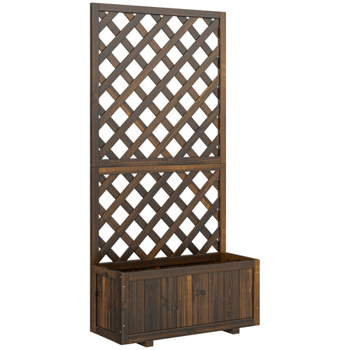 Outsunny Garden Planter with Trellis, 45L Raised Bed for Climbing Plants, Vines, Flowers, Outdoor Planter Box for Patio, 72.5 x 31.5 x 149.5 cm, Carbonised Finish