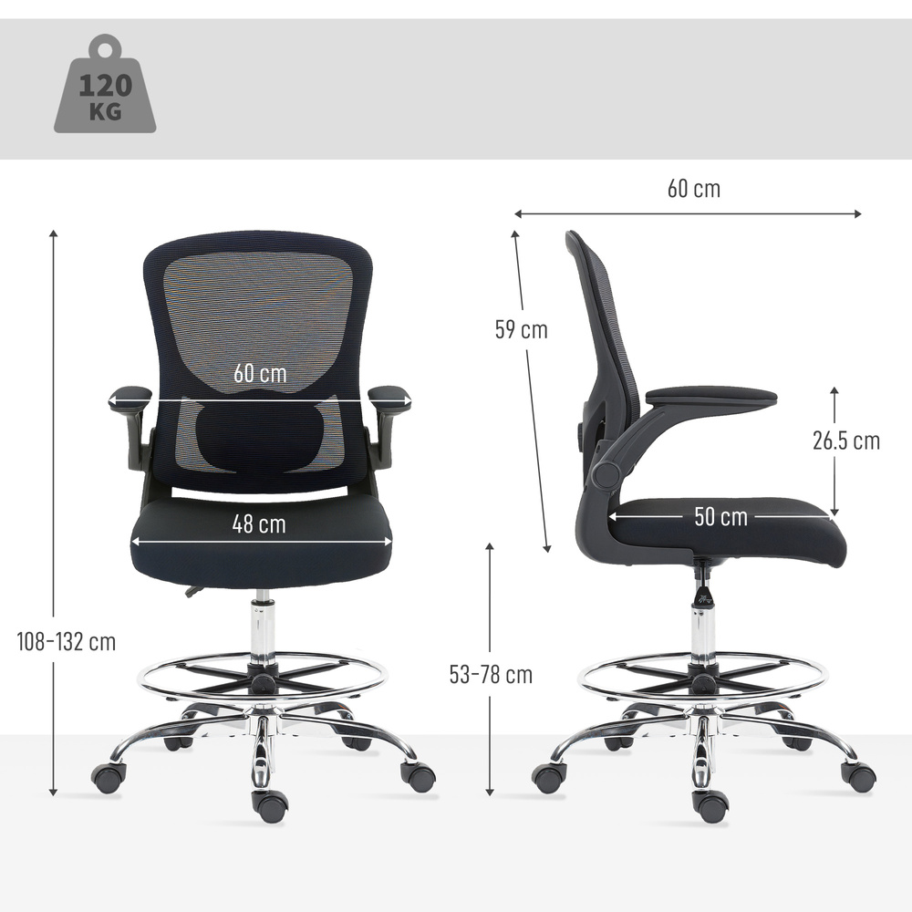 HOMCOM Draughtsman Chair, with Adjustable Lumbar - Black
