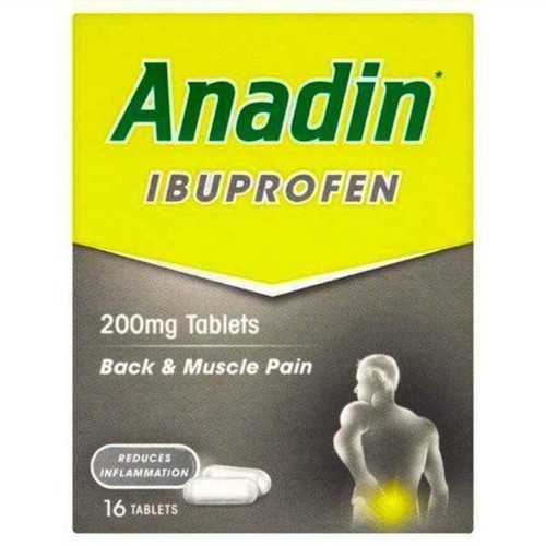 Anadin Ibuprofen 200mg Zmniejszający Stan Zapalny Bólu Pleców i Mięśni 16 Tabletek
