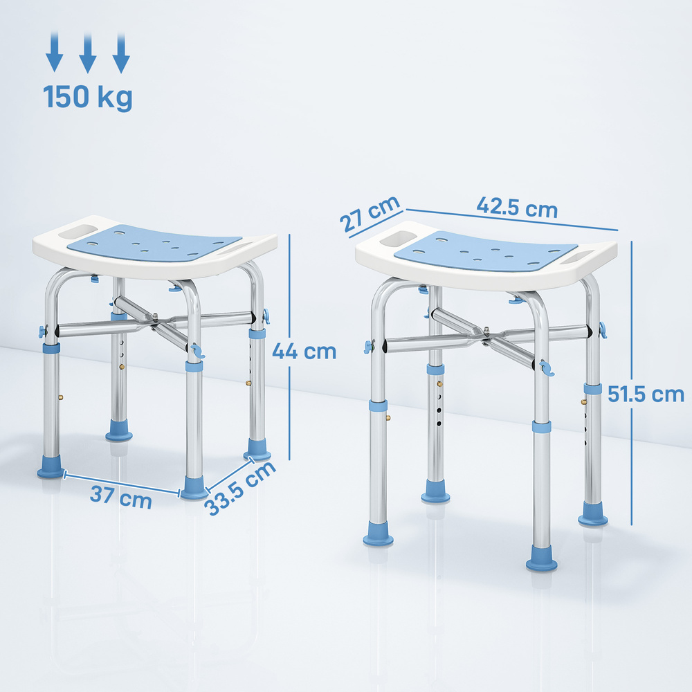 HOMCOM 44-51.5cm Aluminium Frame Shower/Bath Stool - Light Blue