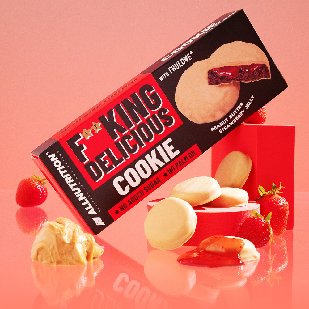 Allnutrition Fitking Delicious Cookie Masło Orzechowe i Truskawka 128g