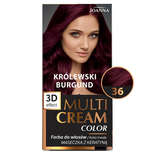 Joanna Multi Cream Trwały Intensywny Kolor Włosów Farba Pielęgnująca 36 Królewski Burgund 60x40x20g