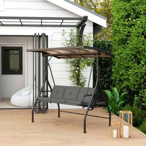 Outsunny Convertible Three-Seater Swing Bench Bed - Dark Grey