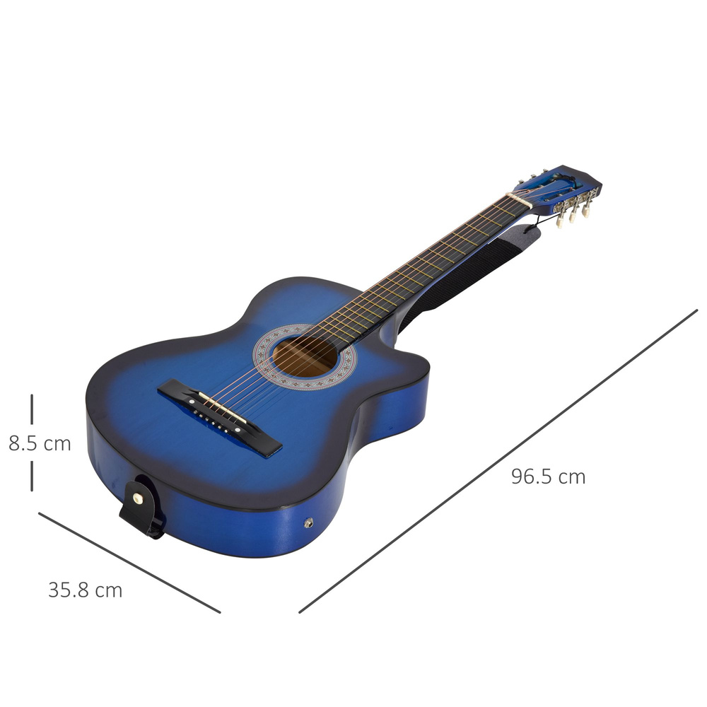 HOMCOM 38 Inch Full Size Acoustic Electric Guitar, Classical Beginner Junior Adult Guitar Gloss Finish with Carrying Case, Strap, Picks, Spare Strings - Blue