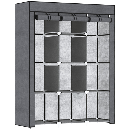HOMCOM Fabric Wardrobe, with Rails and Shelves - Dark Grey