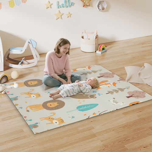 AIYAPLAY Animal-Themed Baby Plat Mat Double Sided, Foldable, Water-Resistant for Outdoor/Indoor, 177 x 146 x 1.5cm