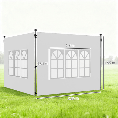 Outsunny Gazebo Side Panels, Sides Replacement with Window for 3x3(m) or 3x4m Pop Up Gazebo, 2 Pack, White
