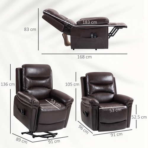 HOMCOM Power Lift Recliner Chair with Vibration Massage, Heat, USB - Brown