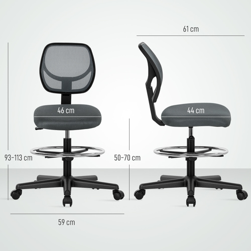 Vinsetto Ergonomic Mesh Standing Desk Chair with Adjustable Footrest Ring and Seat Height Charcoal Grey