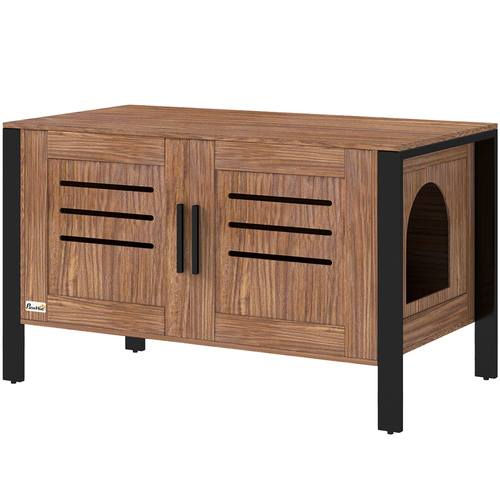 PawHut Cat Litter Box Enclosure with Tall Legs, Scratching Board, Double Doors, Ventilation Holes, 80 x 45 x 50 cm, Dark Brown