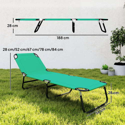 Outsunny Foldable Sun Lounger with 5-Position Adjustable Backrest, Outdoor Portable Recliner Chaise Lounge Chair, Green