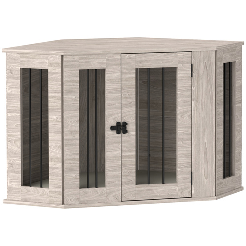 PawHut Dog Crate Furniture Side Table, with Cushion, 104 x 55 x 63cm - Walnut Brown