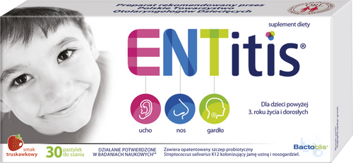 Polski Lek S.A. Entitis Streptococcus salivarius K12 + Vitamin D Strawberry 30 Lozenges
