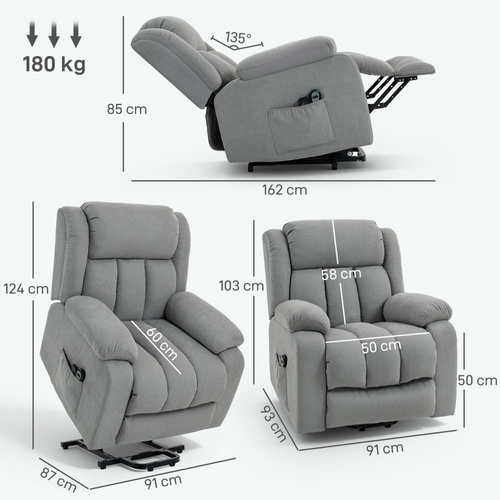 HOMCOM Eight-Point Massage Electric Lift Chair - Light Grey