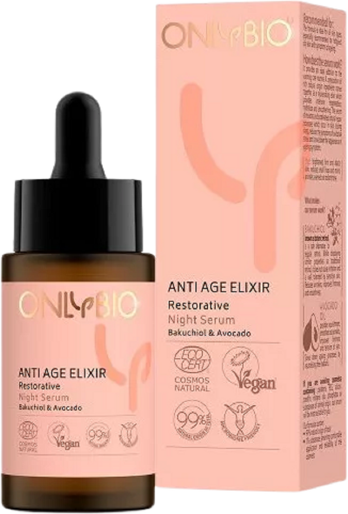 OnlyBio Anti Age Elixir Naprawcze Serum Nocne z Bakuchiolem i Awokado dla Każdego Typu Cery 30ml