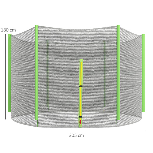 SPORTNOW 10ft Trampoline Net Replacement with 6 Plastic Pole Covers, Weather-Resistant Trampoline Netting Replacement with Zipped Entrance, Poles Not Included, Green