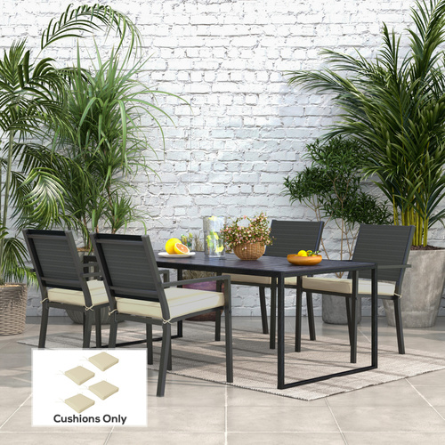 Outsunny 4-Piece Seat Cushions Pillow Replacement, Patio Chair Cushions Set with Ties for Indoor Outdoor, Beige