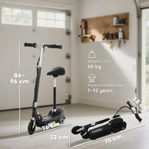 HOMCOM Powered Electric Scooter Ride-On, with Brakes, Adjustable Seat, Adjustable Handlebars, Black
